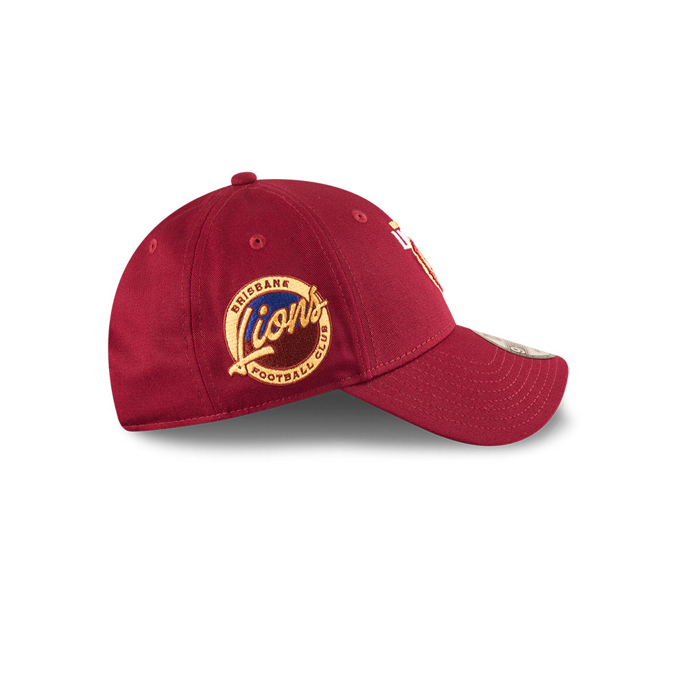Brisbane Lions Hat - 2025 AFL Badged Maroon OTC 9Forty Strapback Cap - New Era